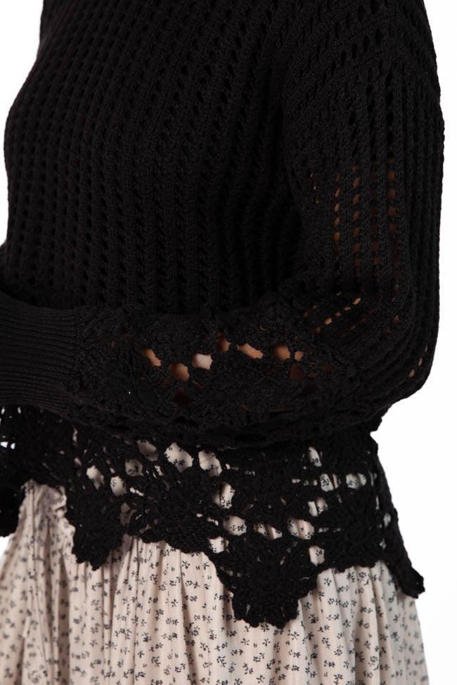 A Little Dramatic Black Flower Trim Crochet Sweater Product Image