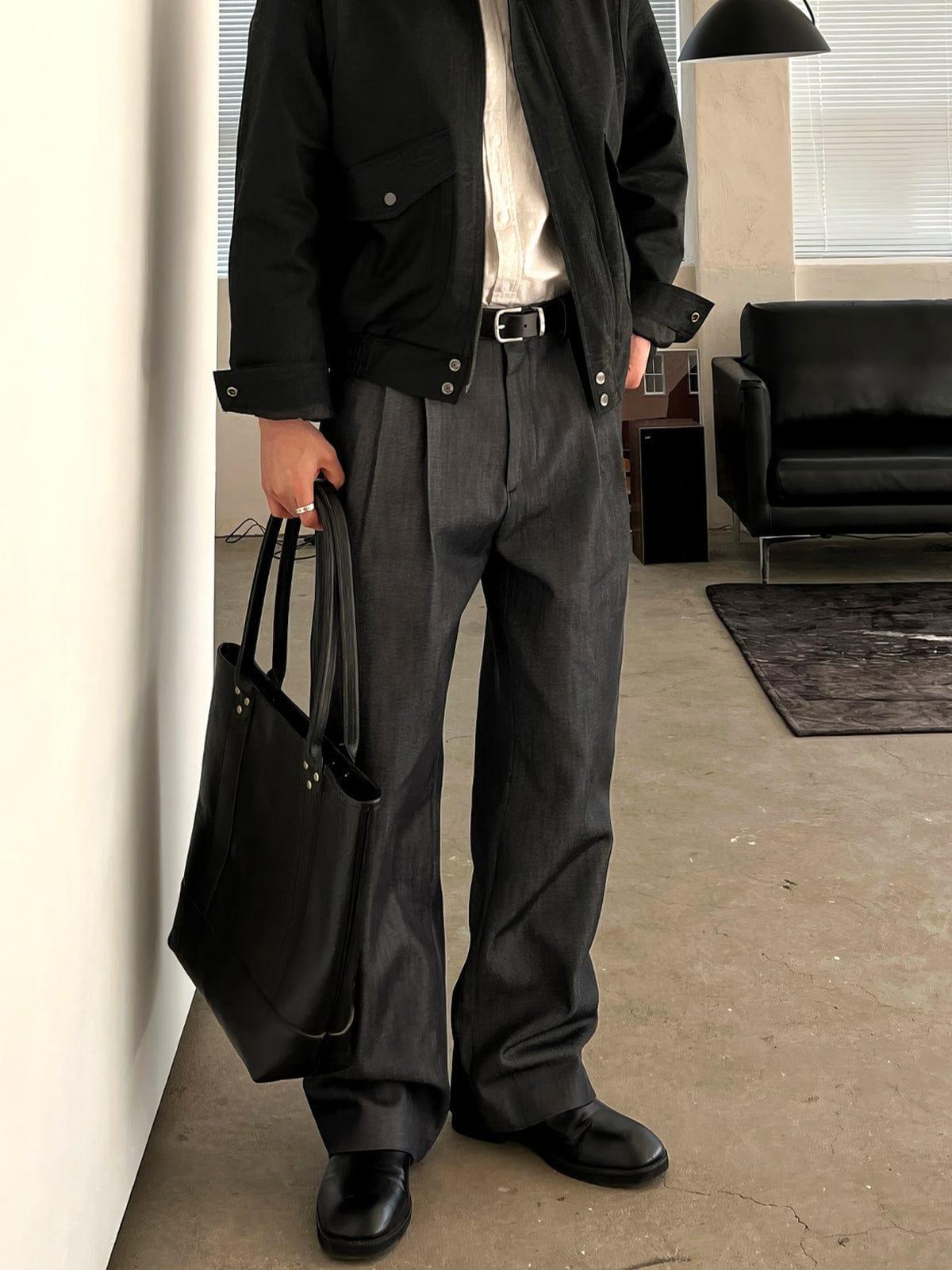 RT No. 12564 DARK GRAY PLEATED FOLDED STRAIGHT PANTS Product Image