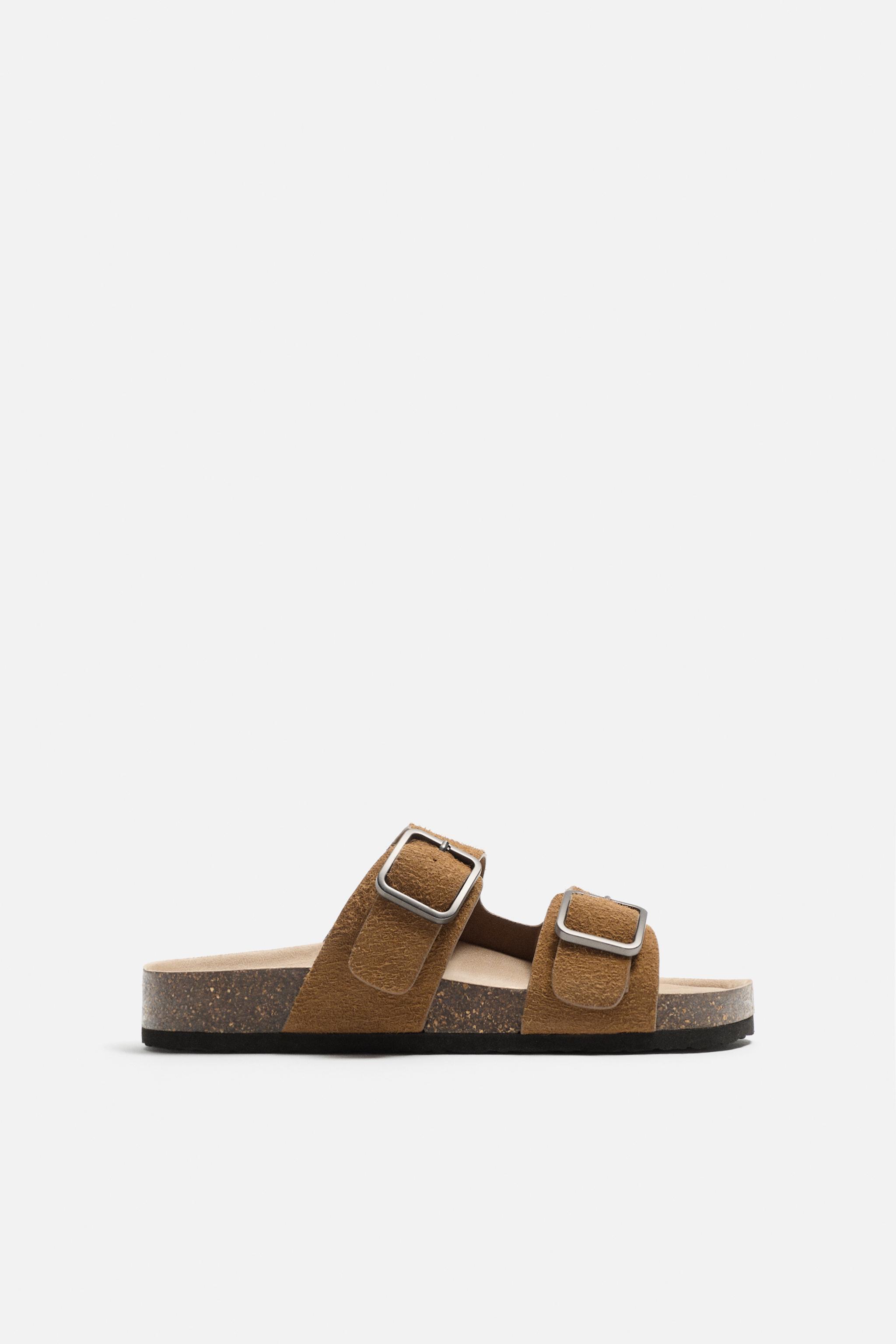 DOUBLE BUCKLE LEATHER SANDALS Product Image