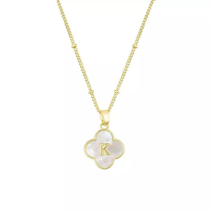 Adornia 14k Gold Plated Mother-of-Pearl Initial Clover Necklace, Women's,  Product Image
