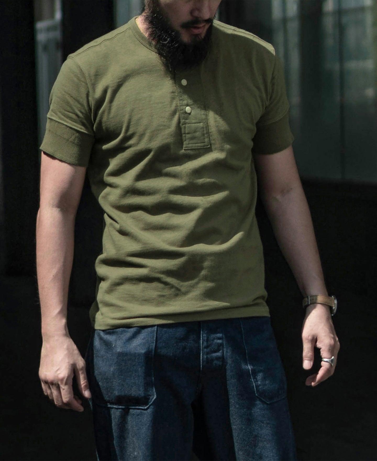 Vintage Short Sleeve Henley T-Shirt - Olive Product Image