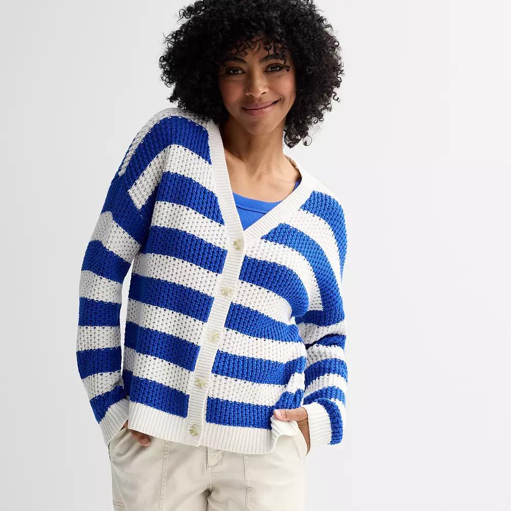 Petite Sonoma Goods For Life® Button-Front Cardigan, Women's, Size: Medium Petite, Bold Blue Stripe Product Image