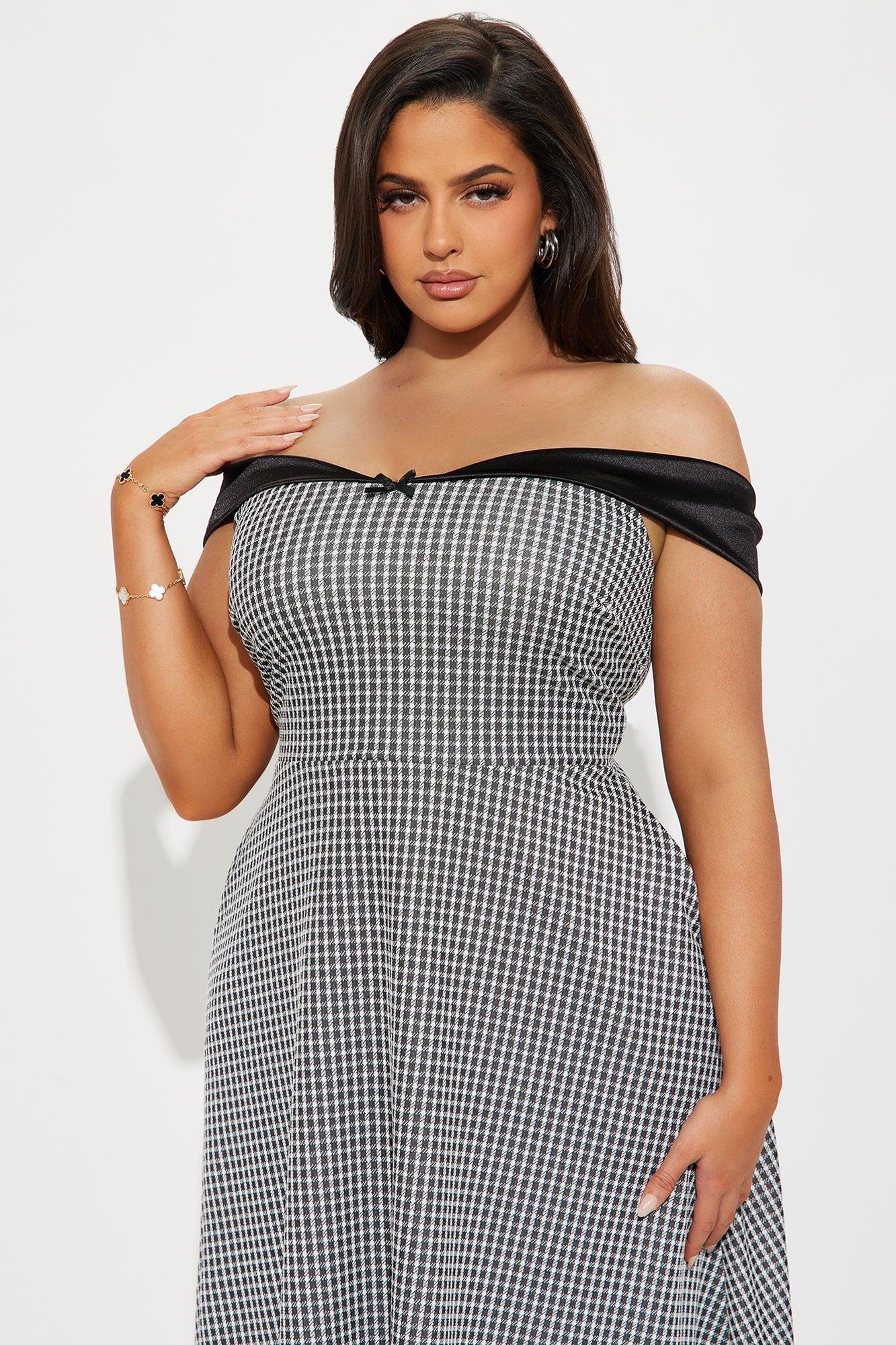 Old Time Love Houndstooth Midi Dress - Black Product Image