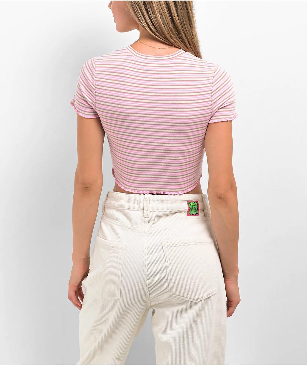 Zine Angie Pink Stripe Crop T-Shirt Product Image