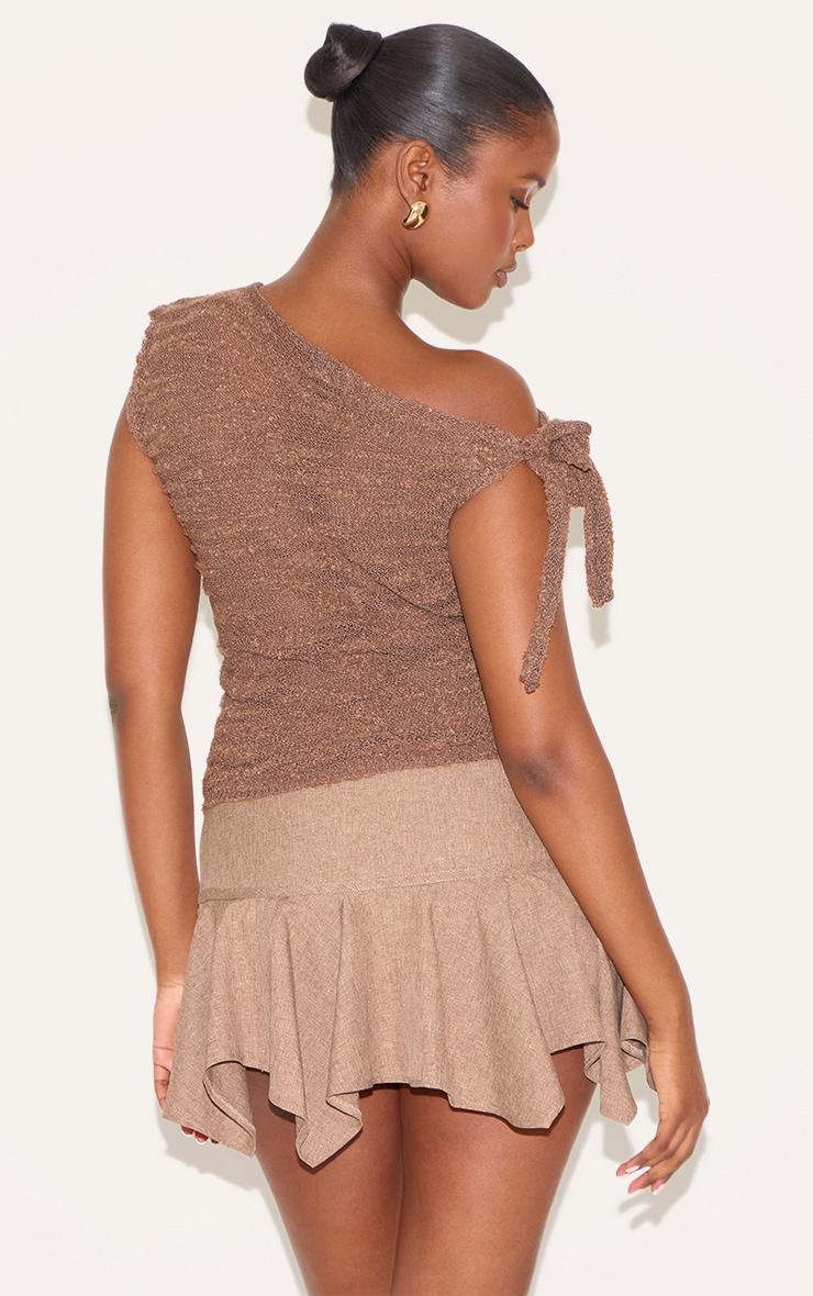 Chocolate Sheer Bobble Crochet Asymmetric Tie Top Product Image