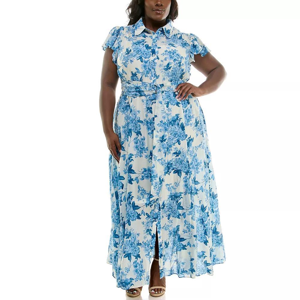 Plus Size Taylor Flutter Sleeve Shirt Dress, Women's, Size: 20 - Regular, Northcott Blue Product Image