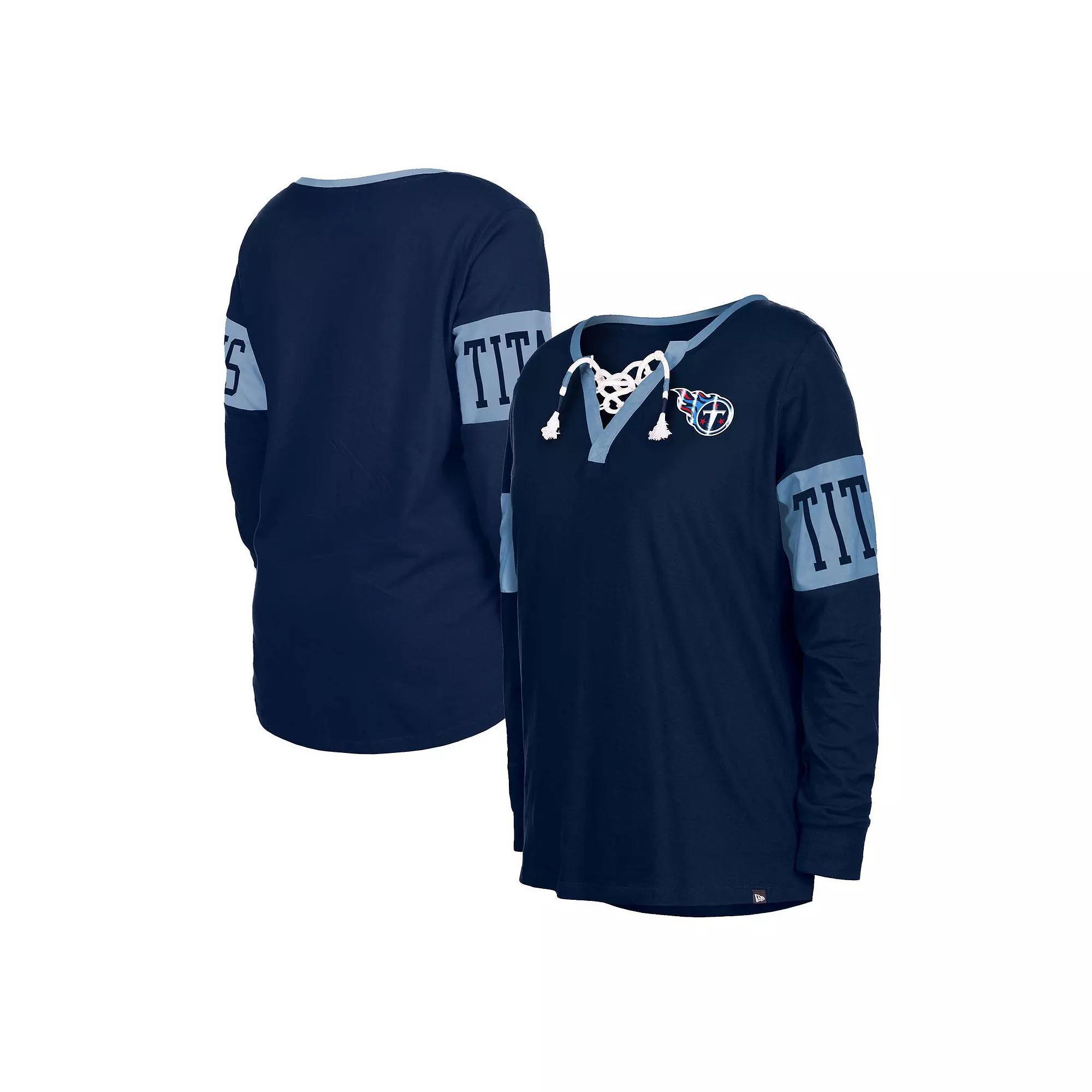 Women's New Era Navy Tennessee Titans Lace-Up Notch Neck Long Sleeve T-Shirt,  Product Image