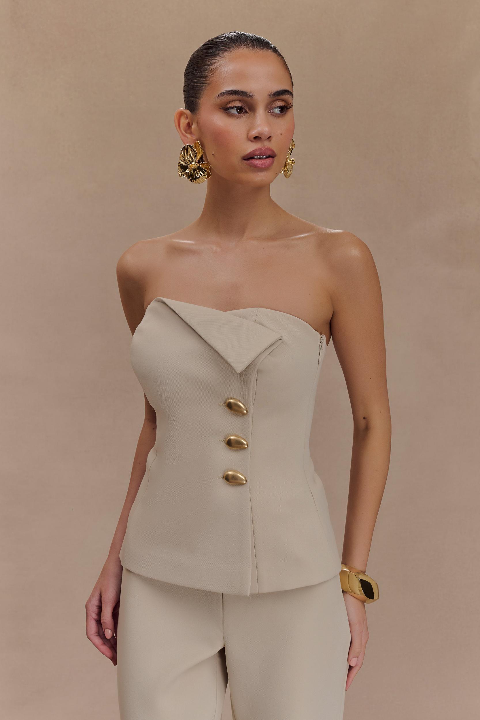 Lindie Strapless Suiting Top - Sand Product Image