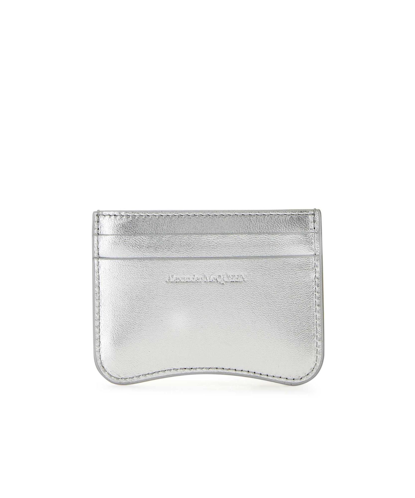 ALEXANDER MCQUEEN Silver Leather Card Holder In Grey Product Image