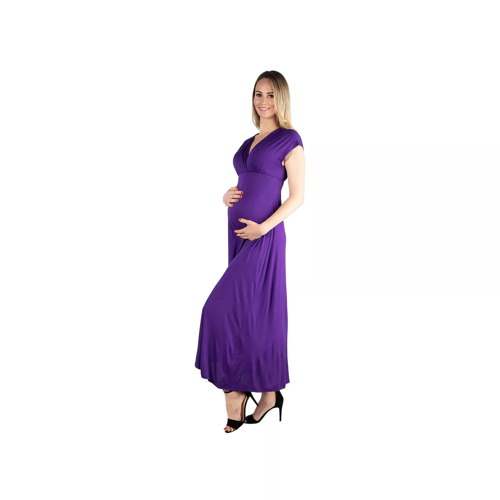 Maternity 24Seven Comfort Apparel Cap Sleeve V-Neck Maxi Dress, Women's,  Product Image