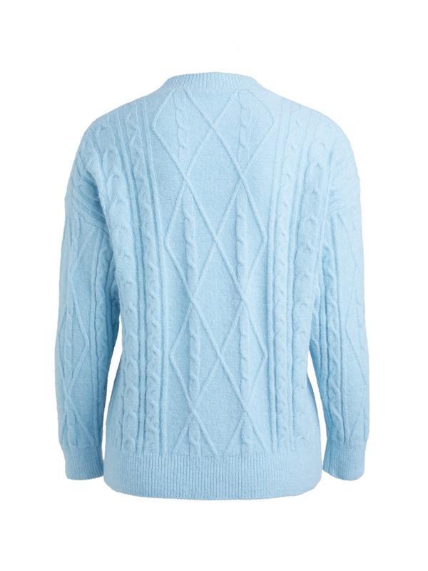 Crew Neck Cable Knit Pullover Sweater Product Image