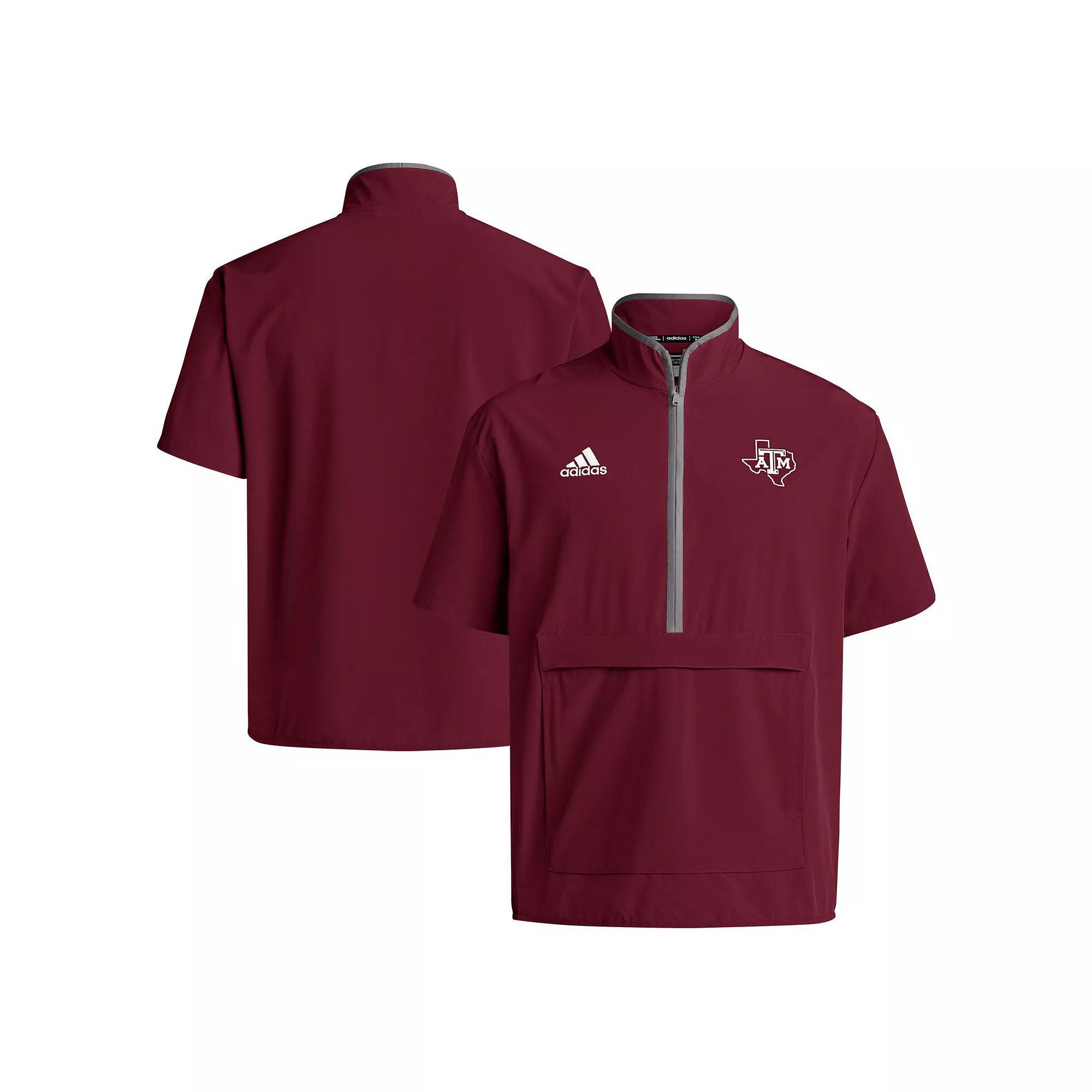 Men's adidas Maroon Texas A&M Aggies 2024 Coaches Sideline Half-Zip Short Sleeve Jacket,  Product Image