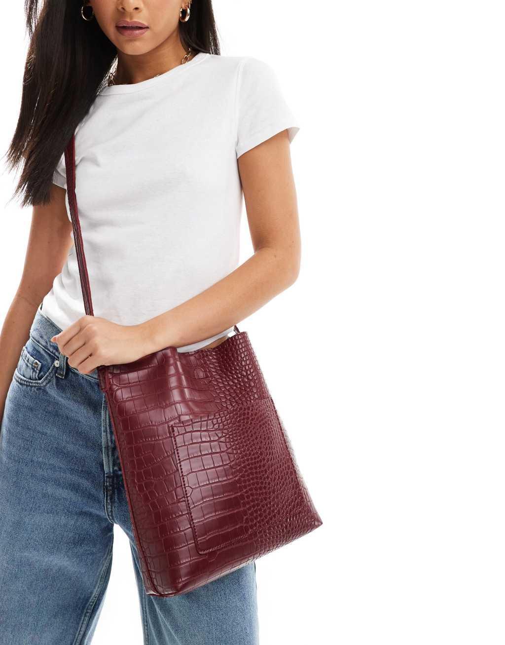 Glamorous croc crossbody bag in burgundy  Product Image