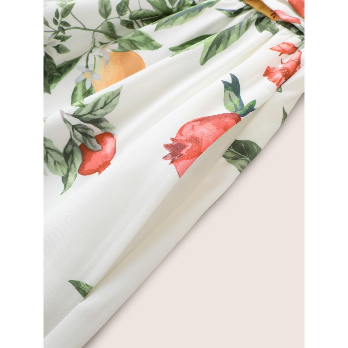 Plus Size Citrus Fruit Print Surplice Neck Pleated Dress White Women Elegant Overlapping Overlap Collar Short sleeve Curvy BloomChic 10/M Product Image