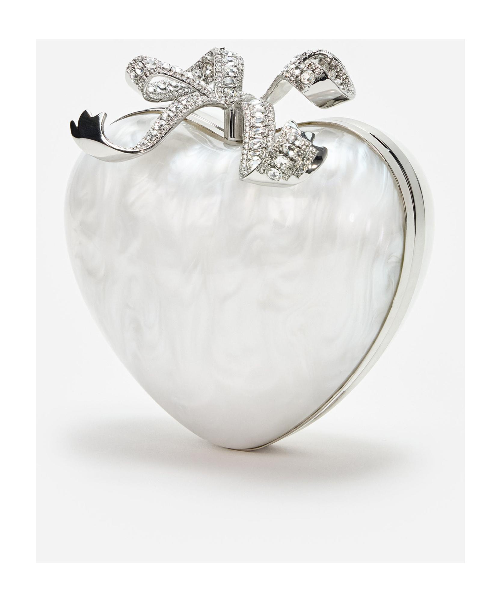 SELF-PORTRAIT Pearl Heart Clutch In White Product Image