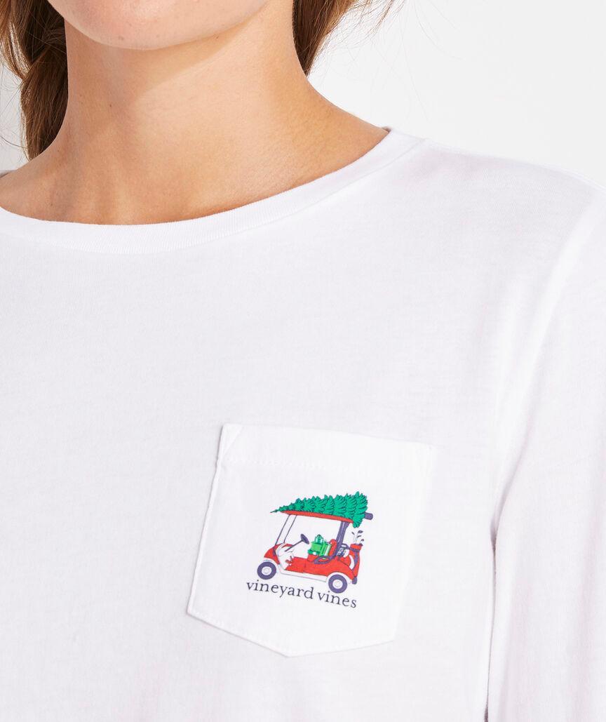 Women's Christmas Golf Cart Long-Sleeve Pocket Tee Product Image