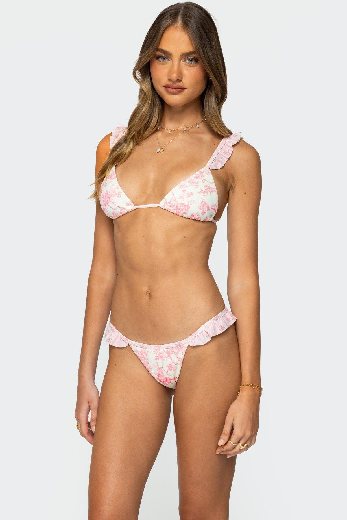 Floral Ruffle Triangle Bikini Top Product Image