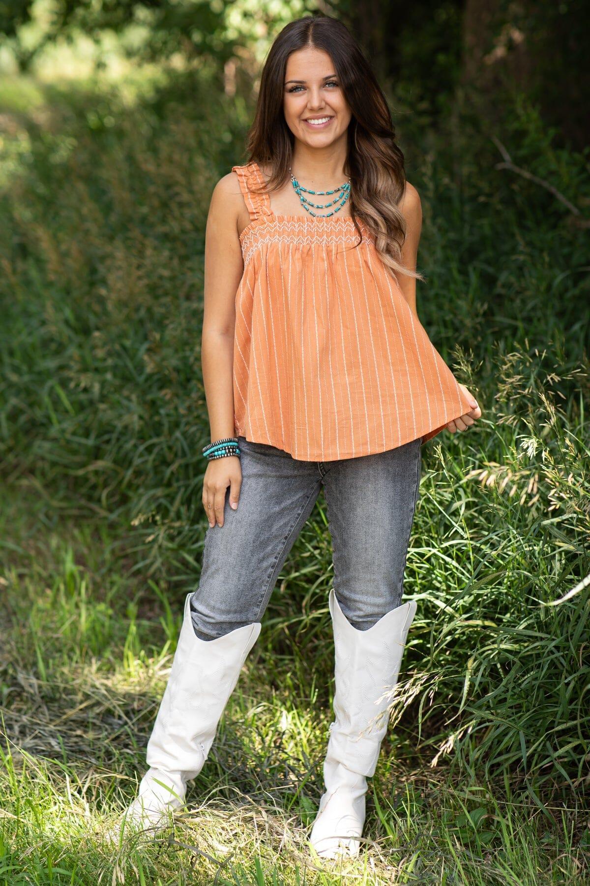 Burnt Orange Embroidered Trim Tank Product Image