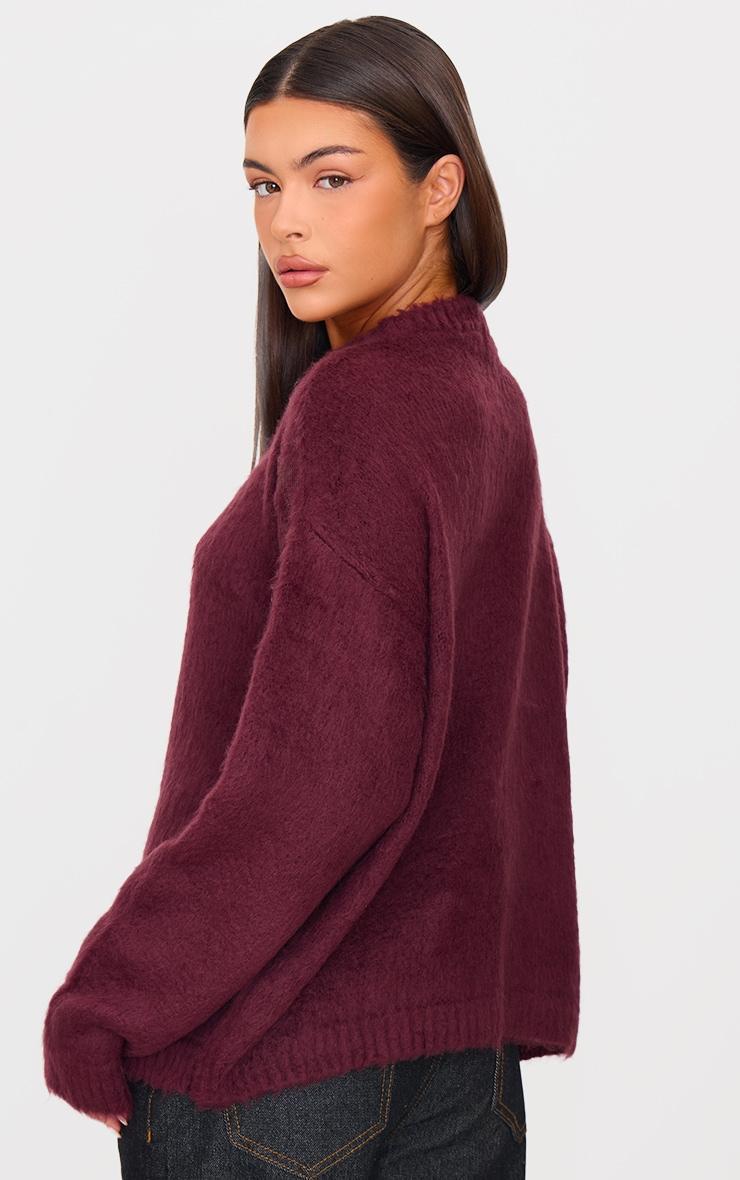 Burgundy Fluffy Knit Oversized Sweater Product Image