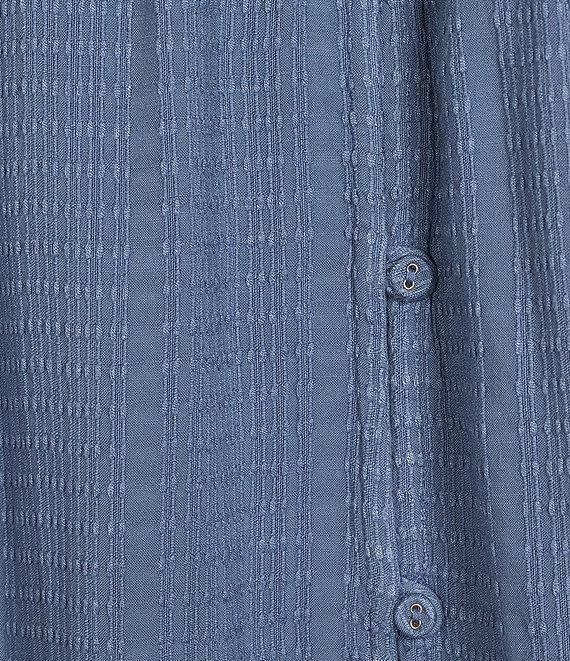 Intro Plus Size Crinkle Gauze Crew Neck 3/4 Sleeve Smocked Romantic Button Front Blouse Product Image