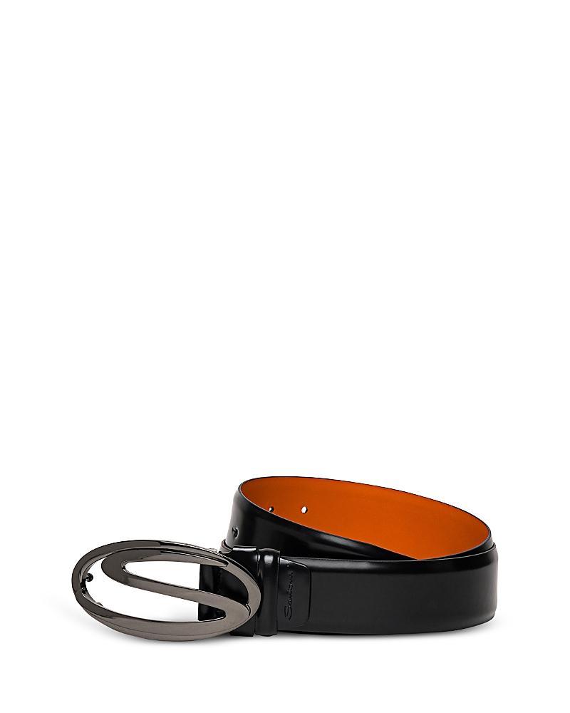 Mens Rectangle S-Buckle Reversible Leather Belt Product Image