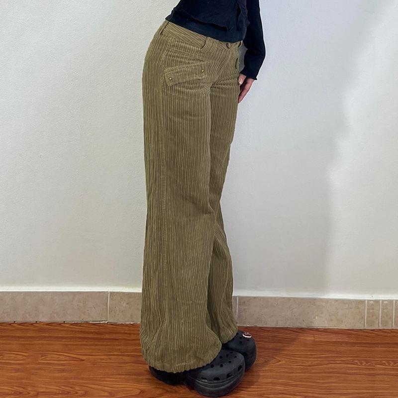 High Waist Corduroy Wide Leg Cargo Pants Product Image