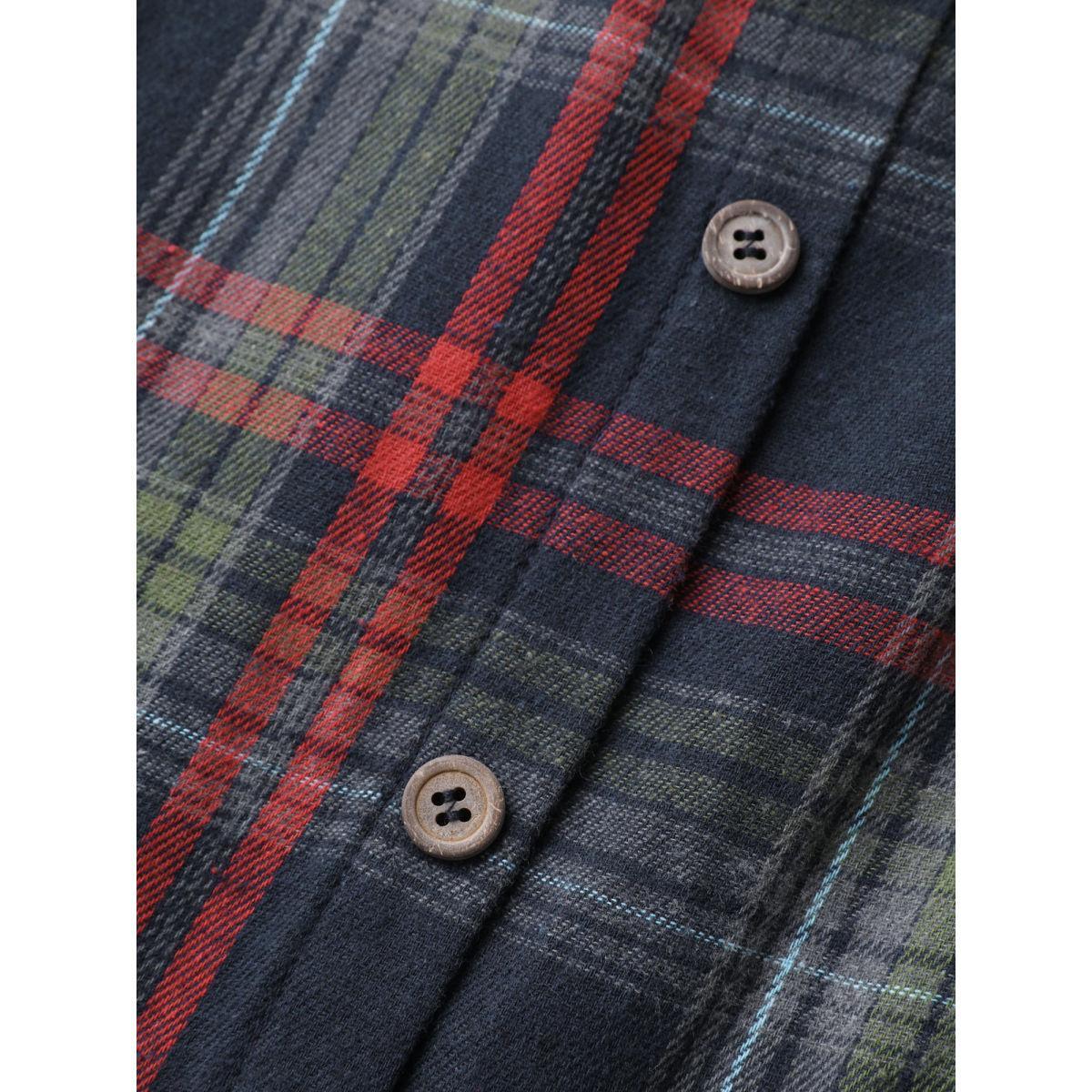 Plus Size Plaid Button Detail Pocket Belted Arc Hem Dress DarkBlue Women Leisure Pocket Shirt collar Long Sleeve Curvy Midi Dress BloomChic 28/5X Product Image