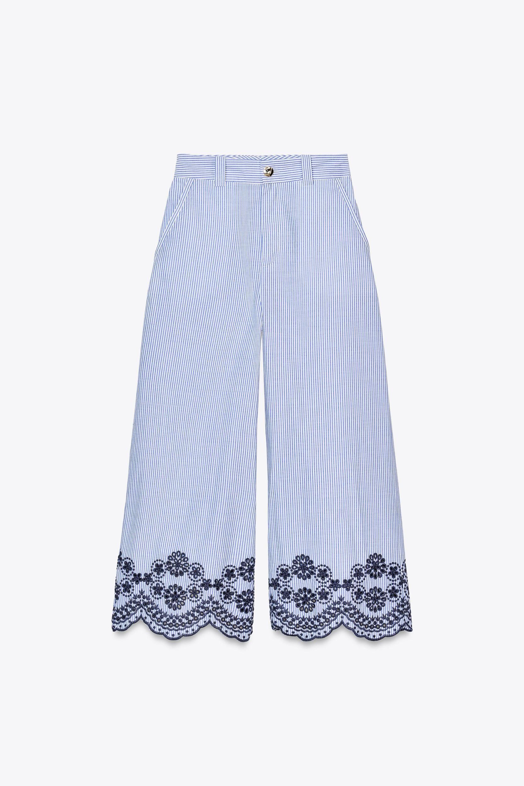 STRIPED CULOTTES WITH EMBROIDERY Product Image