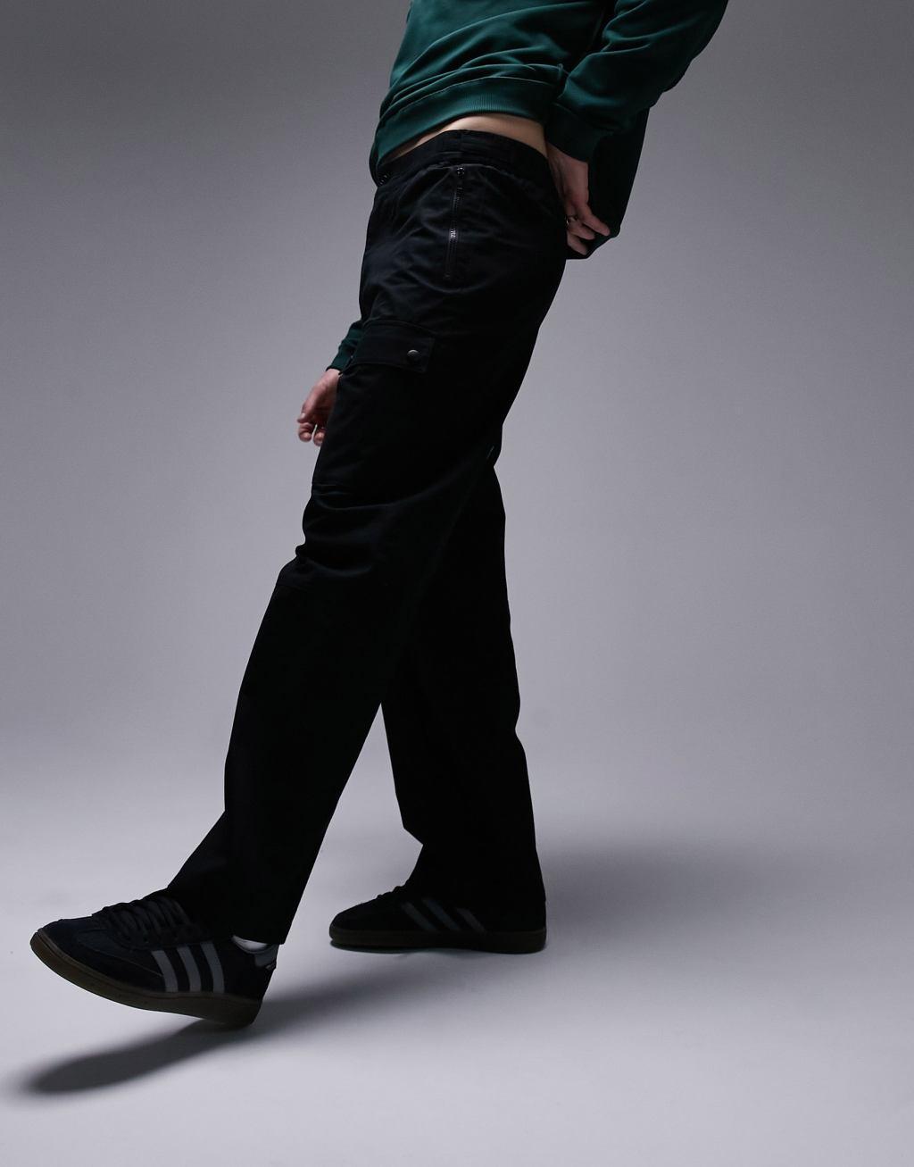 Topman belted cargo pants in black Product Image