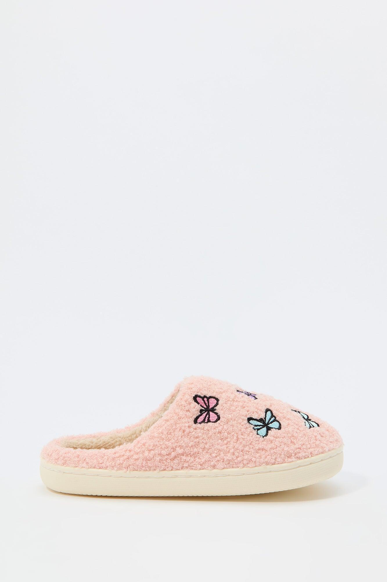 Butterfly Embroidered Sherpa Slipper Female Product Image