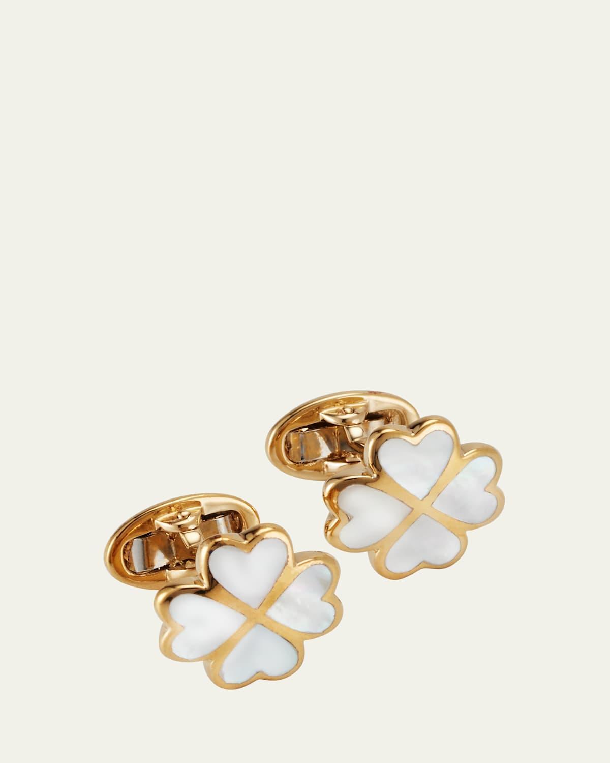 Mens 18K Gold Vermeil Mother-Of-Pearl Four Leaf Clover Cufflinks Product Image