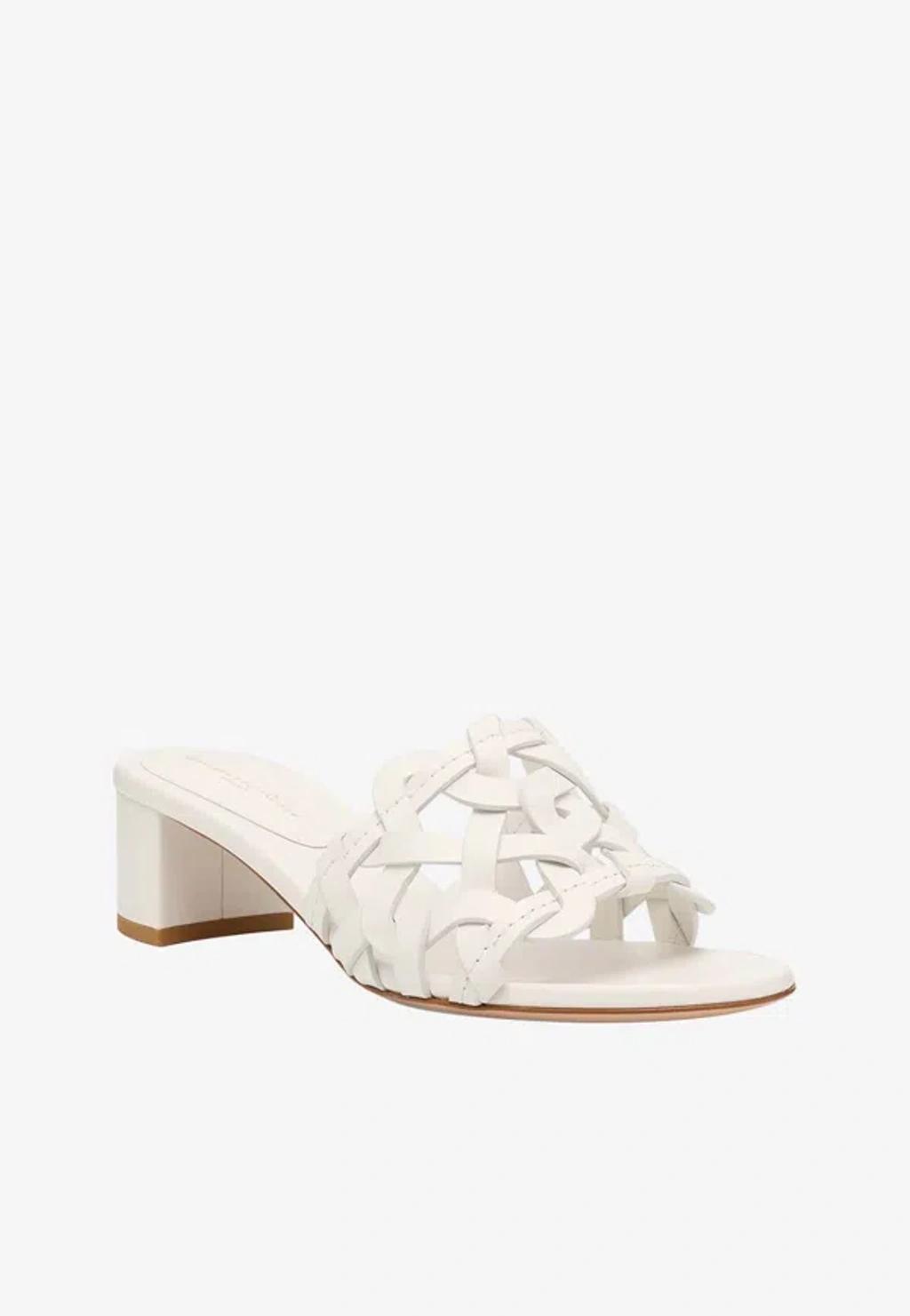 GIANVITO ROSSI Open Weave Leather Slide Sandals In White Product Image