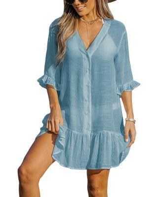 Womens CUPSHE Ruffled Swim Cover-Up Dress Product Image