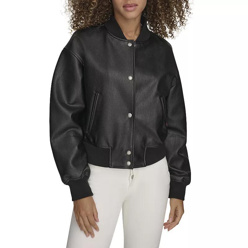 Women's Levi's® Faux Leather Cropped Bomber Jacket, Size: Medium, Black Black Product Image