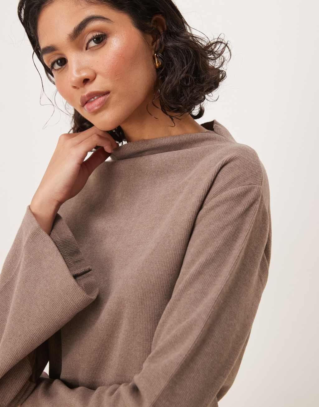 ASOS DESIGN funnel neck super soft sweat in chocolate - part of a set Product Image