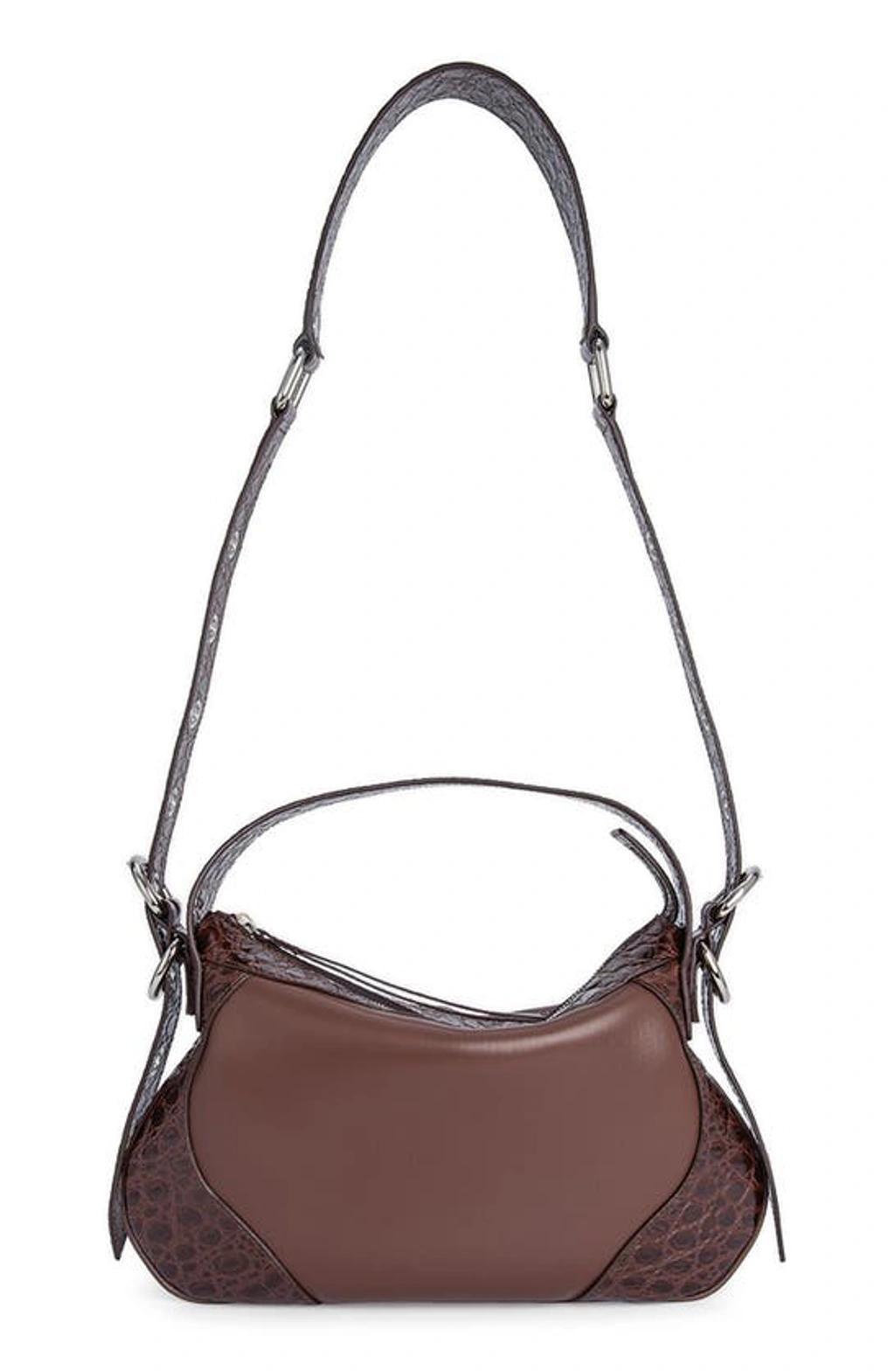 BY FAR Yana Embossed-panel Shoulder Bag In Brown Leather Product Image