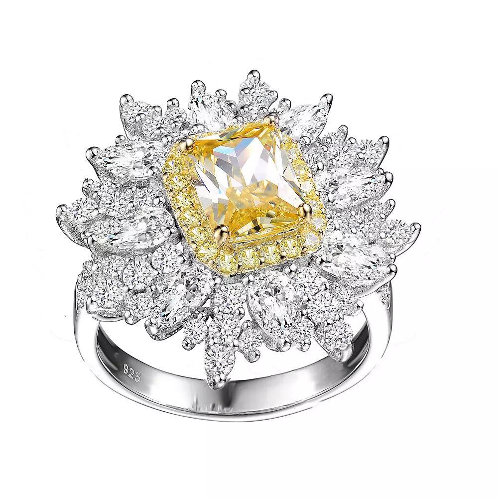 Sterling Silver Cubic Zirconia Halo Ring, Womens Yellow Product Image