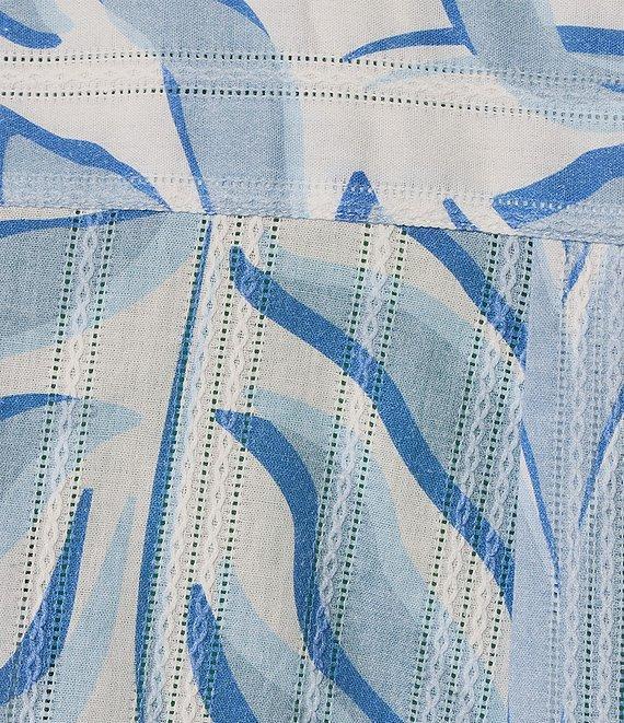 Tru Luxe Jeans Dobby Stripe Printed Split V-Neck 3/4 Sleeve Button Front Top Product Image