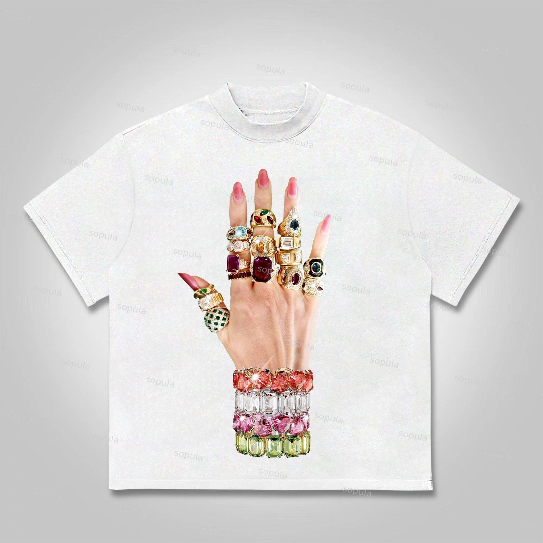 Sopula Colorful Art Bracelet And Ring Print Cotton T-shirt Product Image