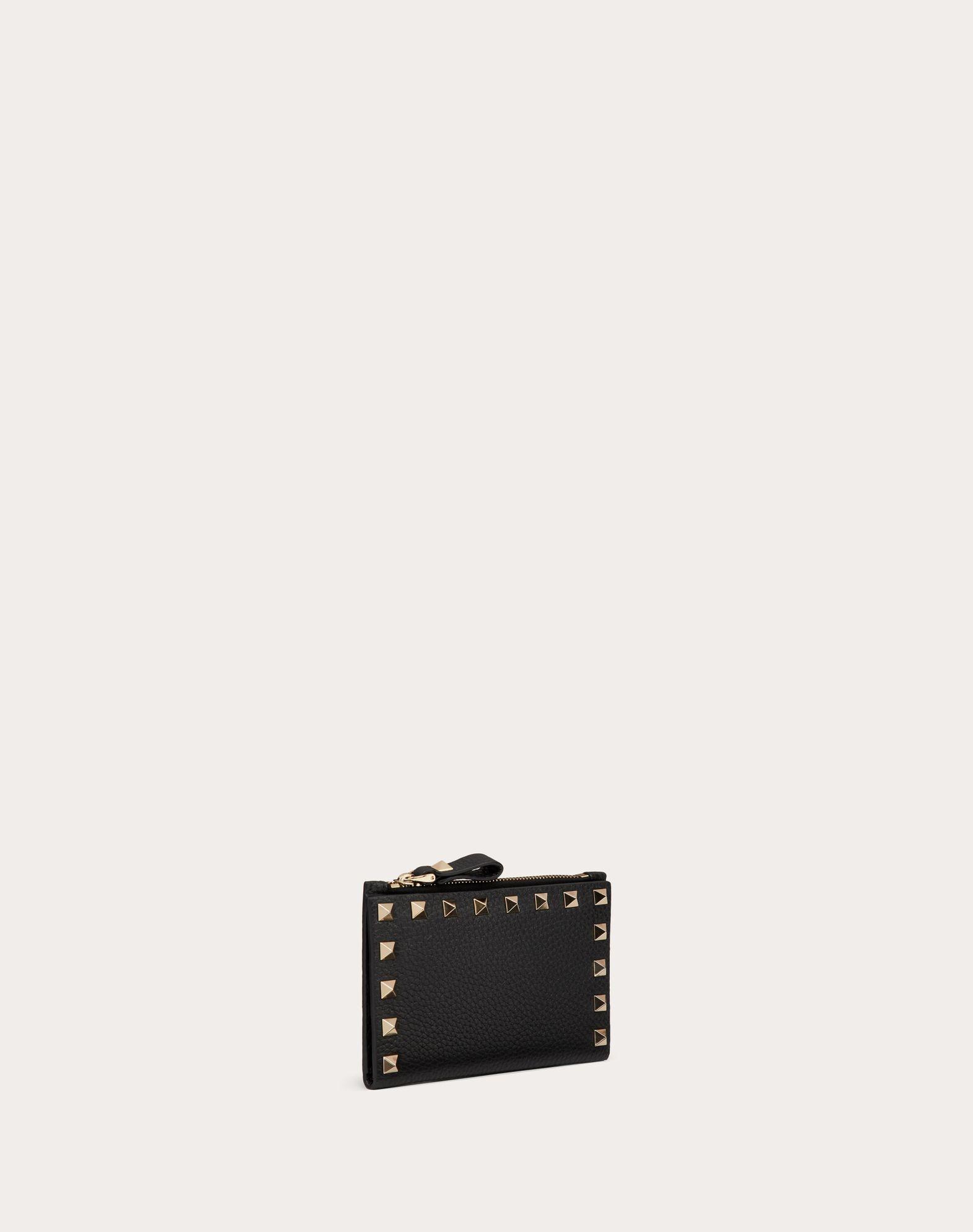 Rockstud Grainy Calfskin Cardholder With Zipper Product Image