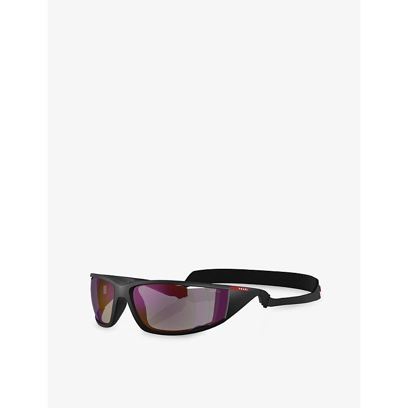 PRADA Womens  Linea Rossa Ps A04s Rectangle-frame Nylon Sunglasses In Black Product Image