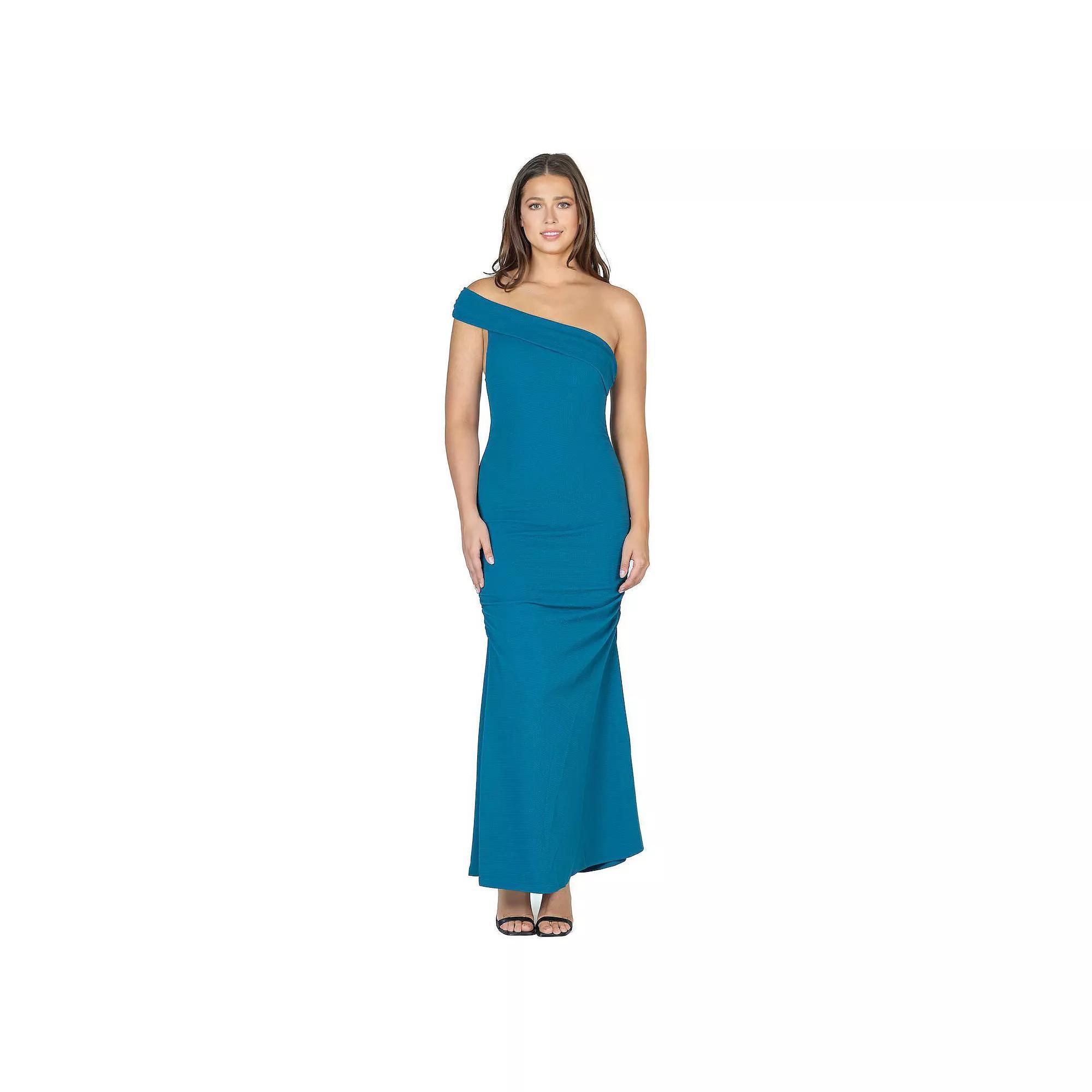 Women's 24Seven Comfort Apparel One-Shoulder Ruched Mermaid Maxi Dress,  Product Image