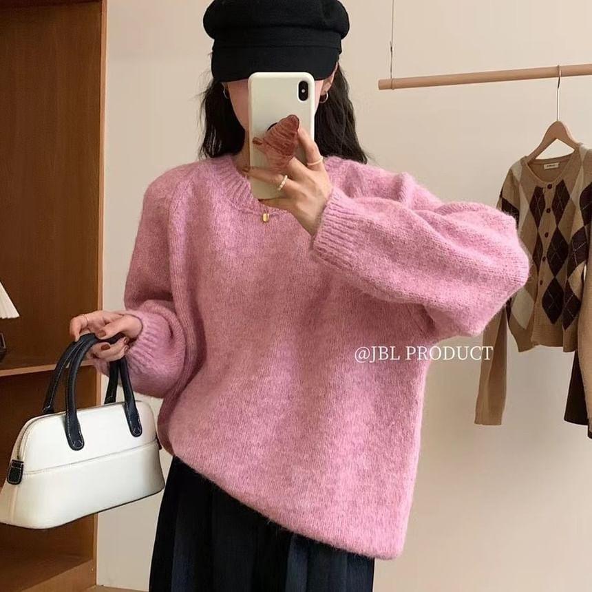 Crew Neck Plain Sweater Product Image