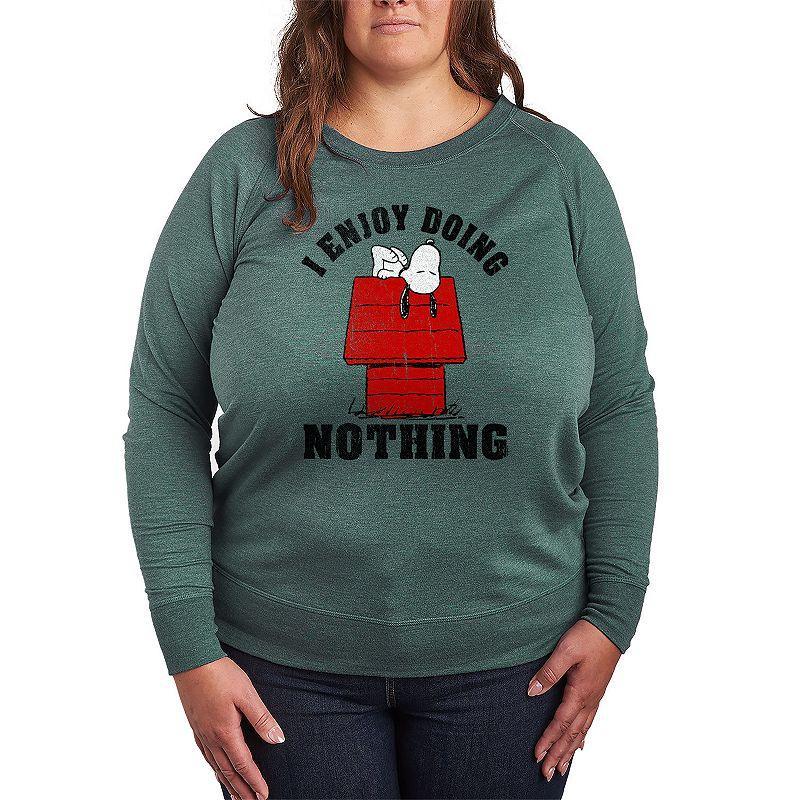 Plus Size Peanuts Snoopy Doing Nothing French Terry Long Sleeve Tee, Women's, Size: 1XL, Grey Green Product Image