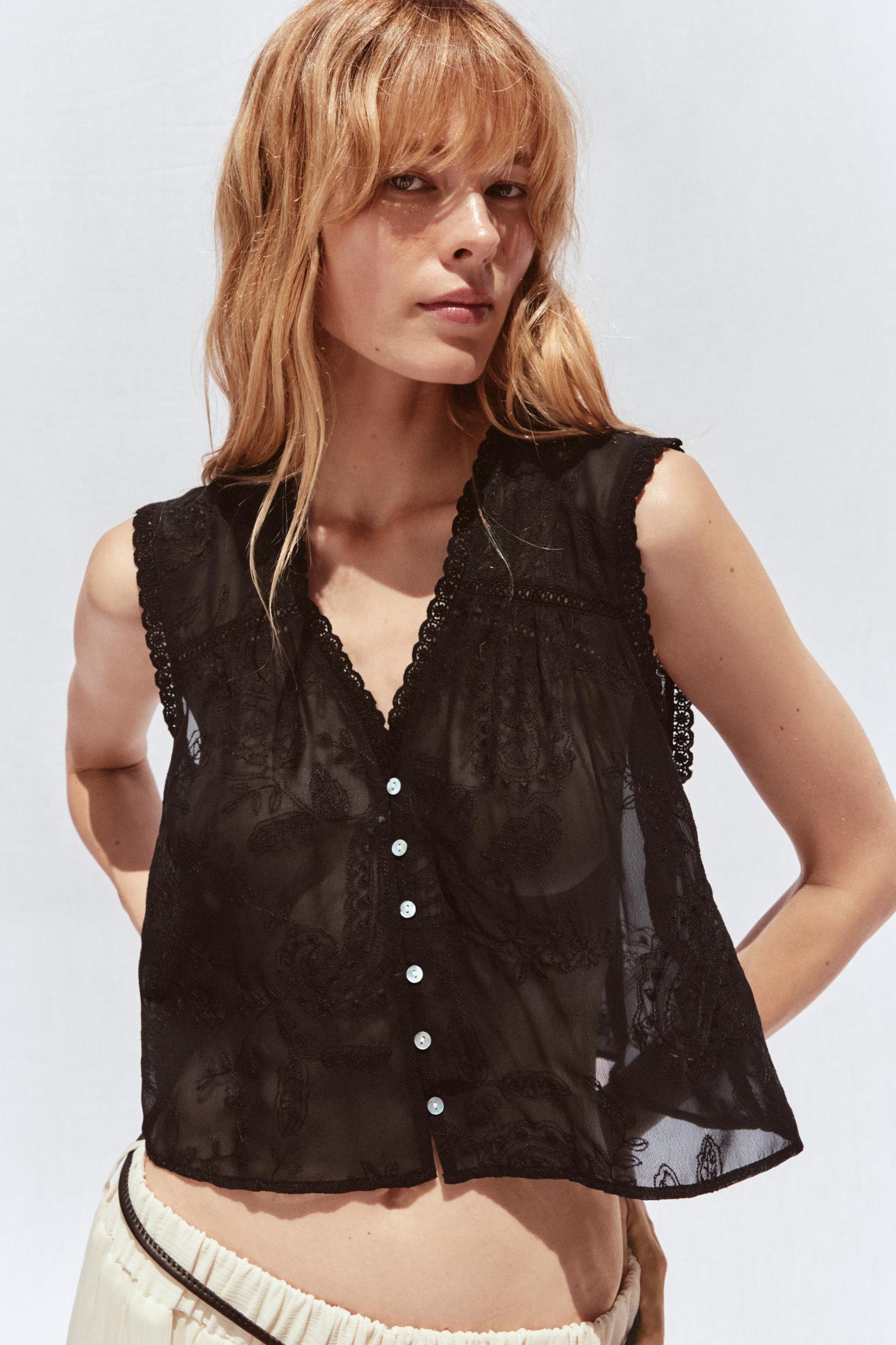 EMBROIDERED LACE TRIM SHIRT Product Image