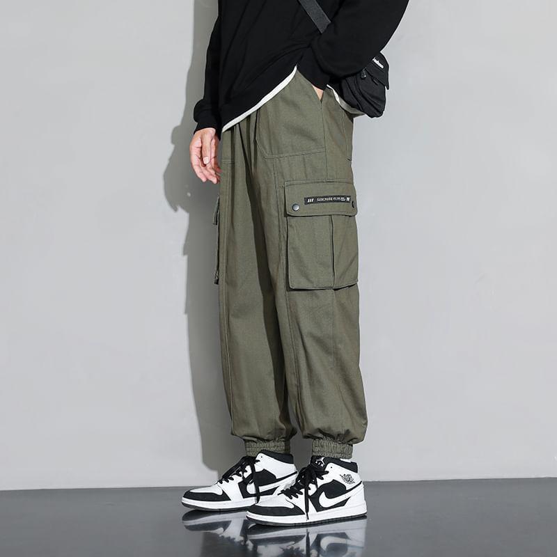 High Waist Plain Harem Cargo Pants Product Image