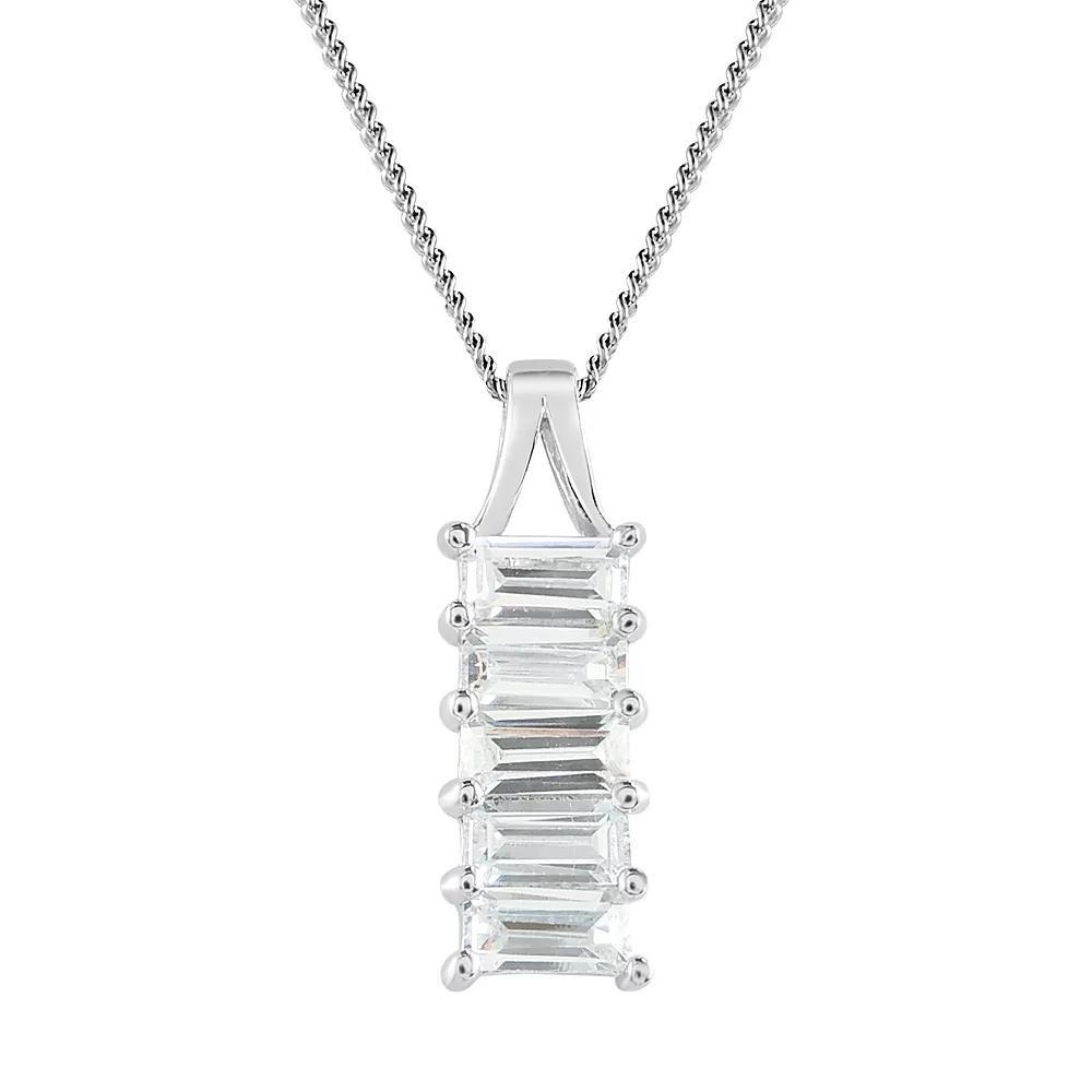 SIRI Sterling Silver Rhodium-Plated Baguette Bar Pendant with White Cubic Zirconia and 18" Chain, Women's Product Image