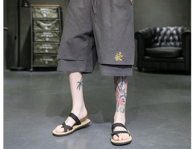 Drawstring Waist Embroidered Panel Shorts Product Image