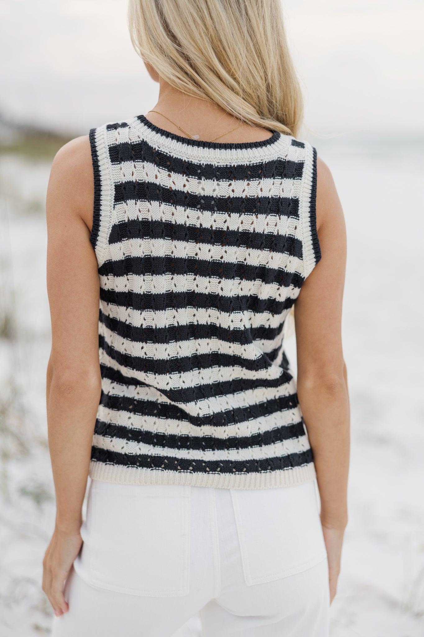 Main Character Black Striped Knit Tank Female Product Image