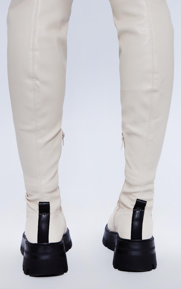 Cream PU Chunky Arched Sole Over The Knee Boots Product Image